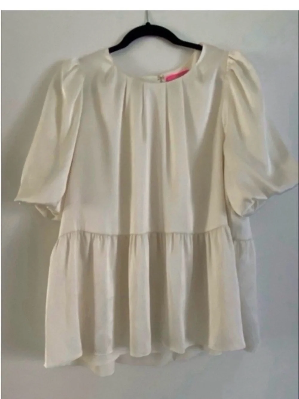 LILLY PULITZER Ivory Silky Satin Peplum Blouse Size 14